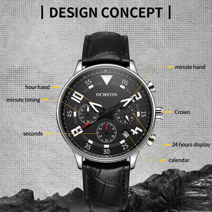 Montre en cuir multifonctionnelle à quartz pour homme, Ochstin 6050B