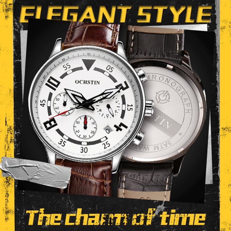Montre en cuir multifonctionnelle à quartz pour homme, Ochstin 6050B