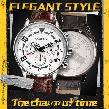 Montre en cuir multifonctionnelle à quartz pour homme, Ochstin 6050B