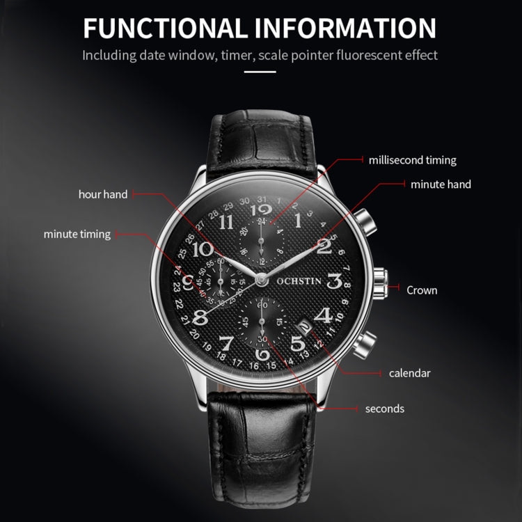 Montre homme multifonction à quartz en cuir, Ochstin 6050C