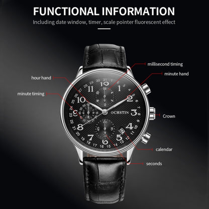 Montre homme multifonction à quartz en cuir, Ochstin 6050C