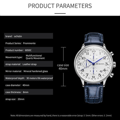 Montre homme multifonction à quartz en cuir, Ochstin 6050C