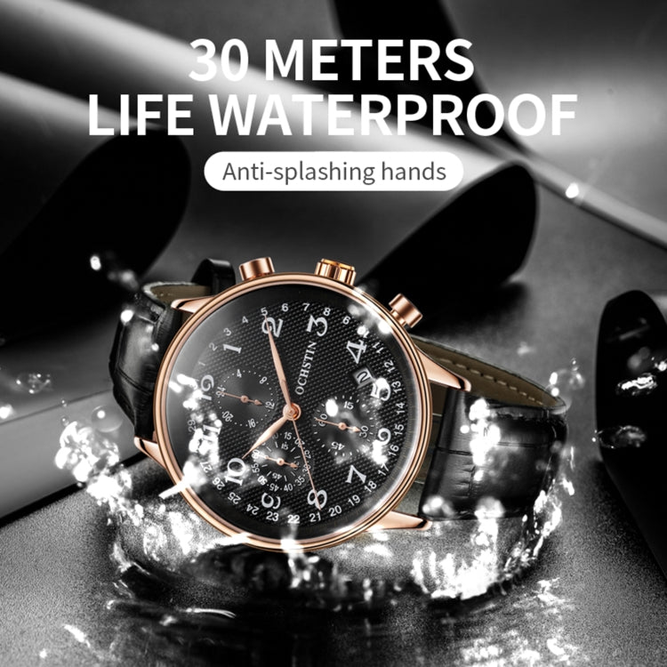 Montre homme multifonction à quartz en cuir, Ochstin 6050C