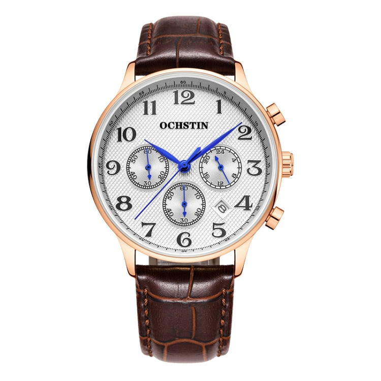 Montre multifonction à quartz en cuir pour homme, Ochstin 6050E
