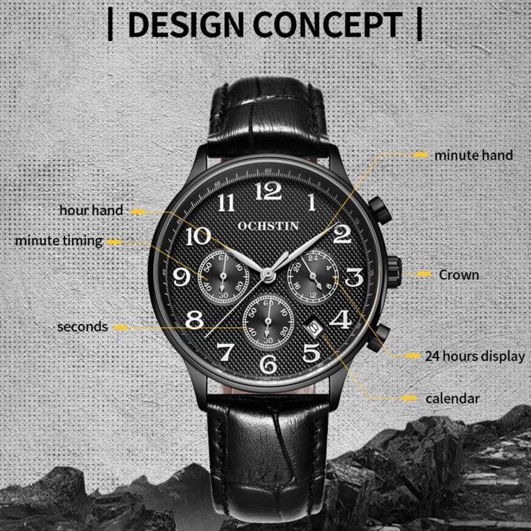 Montre multifonction à quartz en cuir pour homme, Ochstin 6050E