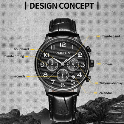 Montre multifonction à quartz en cuir pour homme, Ochstin 6050E