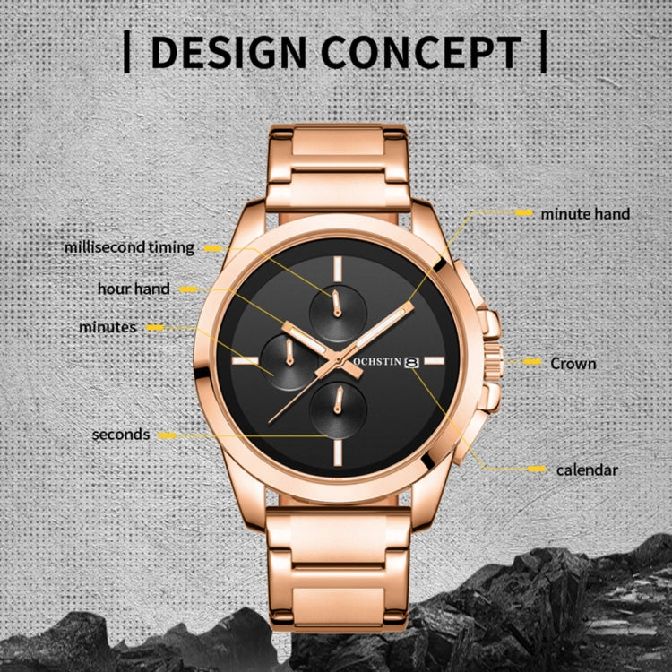 Montre Homme Multifonction à Quartz en Acier à Bracelet, Série Pilote, OCHSTIN 6059C