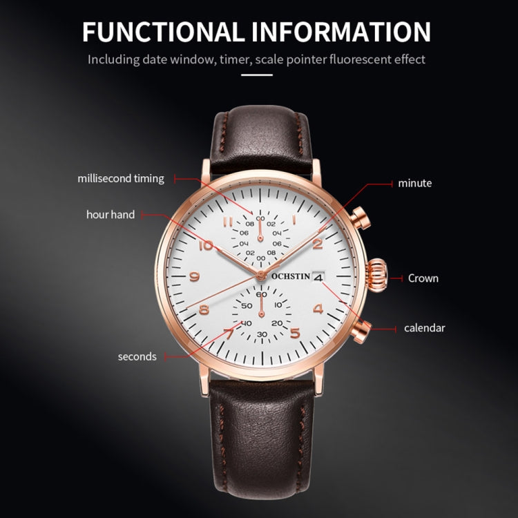 Montre Homme Multifonction Quartz Étanché Cuir, OCHSTIN 6076C
