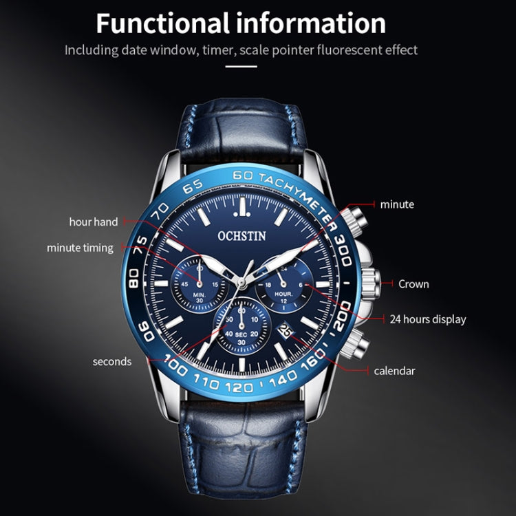 Montre multifonction étanche à quartz en cuir pour homme, OCHSTIN 6117C
