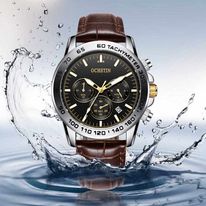 Montre multifonction étanche à quartz en cuir pour homme, OCHSTIN 6117C