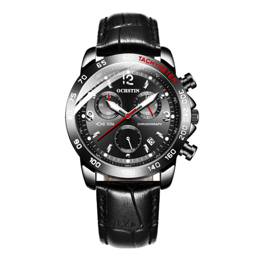 Montre homme multifonctionnelle à quartz, étanche et lumineuse, en cuir, OCHSTIN 6123C