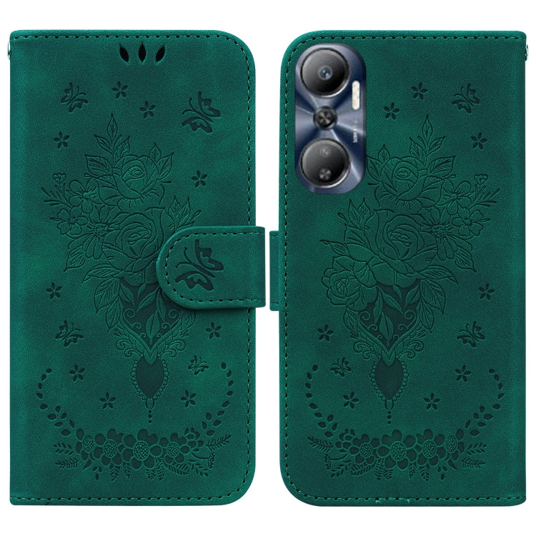 Butterfly Rose Embossed Leather Phone Case, For Infinix Hot 20, For Infinix Hot 20 5G, For Infinix Hot 20i, For Infinix Hot 20s, For Realme Q3S / Q3T / 9 SE / 9 5G Speed, For Tecno Pova 4, For Tecno Pova Neo 2, For Xiaomi Redmi 11 Prime 4G