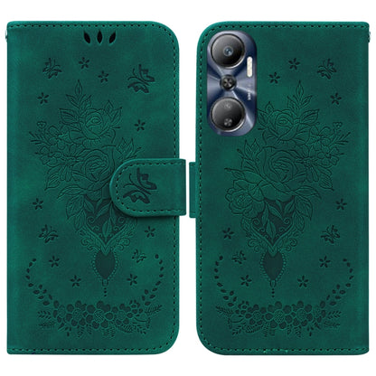Butterfly Rose Embossed Leather Phone Case, For Infinix Hot 20, For Infinix Hot 20 5G, For Infinix Hot 20i, For Infinix Hot 20s, For Realme Q3S / Q3T / 9 SE / 9 5G Speed, For Tecno Pova 4, For Tecno Pova Neo 2, For Xiaomi Redmi 11 Prime 4G