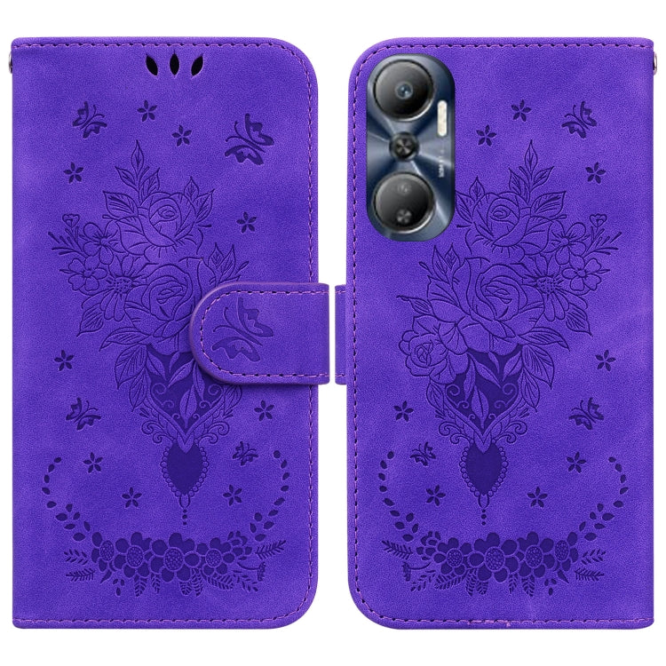 Butterfly Rose Embossed Leather Phone Case, For Infinix Hot 20, For Infinix Hot 20 5G, For Infinix Hot 20i, For Infinix Hot 20s, For Realme Q3S / Q3T / 9 SE / 9 5G Speed, For Tecno Pova 4, For Tecno Pova Neo 2, For Xiaomi Redmi 11 Prime 4G