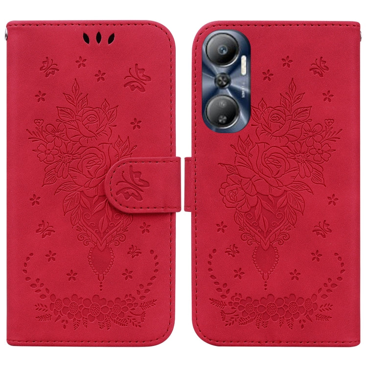 Butterfly Rose Embossed Leather Phone Case, For Infinix Hot 20, For Infinix Hot 20 5G, For Infinix Hot 20i, For Infinix Hot 20s, For Realme Q3S / Q3T / 9 SE / 9 5G Speed, For Tecno Pova 4, For Tecno Pova Neo 2, For Xiaomi Redmi 11 Prime 4G