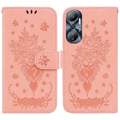 Butterfly Rose Embossed Leather Phone Case, For Infinix Hot 20, For Infinix Hot 20 5G, For Infinix Hot 20i, For Infinix Hot 20s, For Realme Q3S / Q3T / 9 SE / 9 5G Speed, For Tecno Pova 4, For Tecno Pova Neo 2, For Xiaomi Redmi 11 Prime 4G