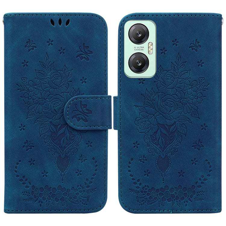Butterfly Rose Embossed Leather Phone Case, For Infinix Hot 20, For Infinix Hot 20 5G, For Infinix Hot 20i, For Infinix Hot 20s, For Realme Q3S / Q3T / 9 SE / 9 5G Speed, For Tecno Pova 4, For Tecno Pova Neo 2, For Xiaomi Redmi 11 Prime 4G