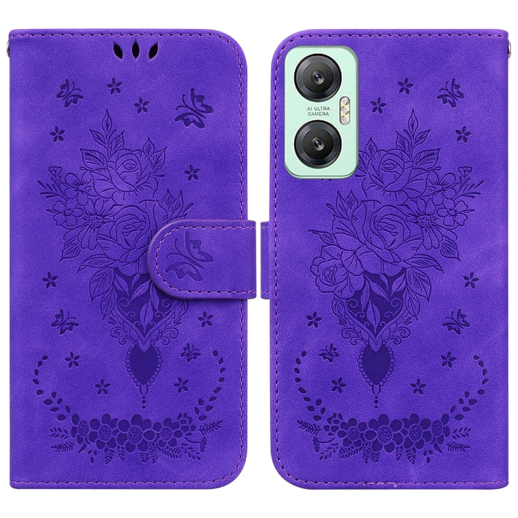 Butterfly Rose Embossed Leather Phone Case, For Infinix Hot 20, For Infinix Hot 20 5G, For Infinix Hot 20i, For Infinix Hot 20s, For Realme Q3S / Q3T / 9 SE / 9 5G Speed, For Tecno Pova 4, For Tecno Pova Neo 2, For Xiaomi Redmi 11 Prime 4G