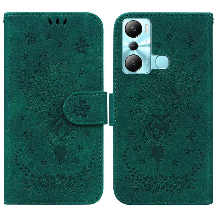 Butterfly Rose Embossed Leather Phone Case, For Infinix Hot 20, For Infinix Hot 20 5G, For Infinix Hot 20i, For Infinix Hot 20s, For Realme Q3S / Q3T / 9 SE / 9 5G Speed, For Tecno Pova 4, For Tecno Pova Neo 2, For Xiaomi Redmi 11 Prime 4G