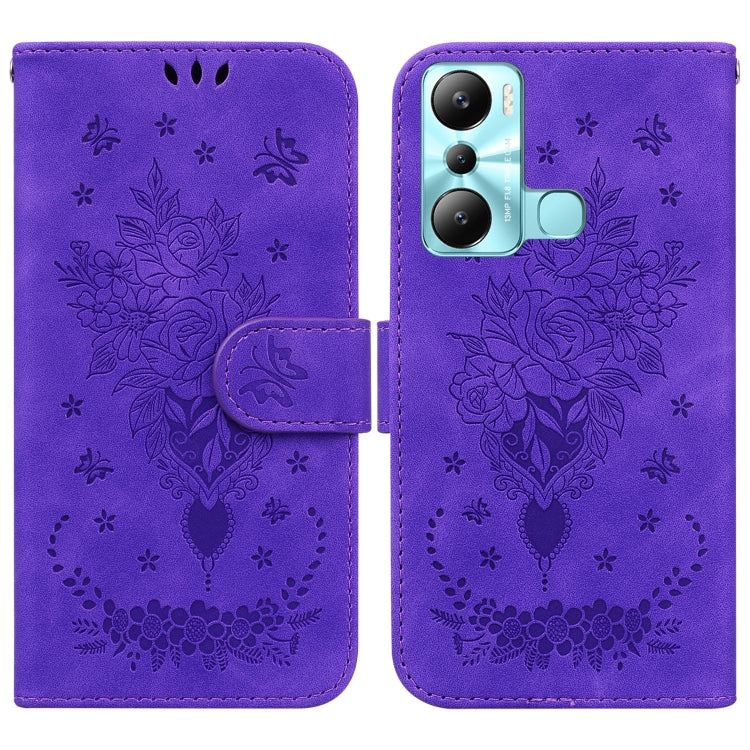 Butterfly Rose Embossed Leather Phone Case, For Infinix Hot 20, For Infinix Hot 20 5G, For Infinix Hot 20i, For Infinix Hot 20s, For Realme Q3S / Q3T / 9 SE / 9 5G Speed, For Tecno Pova 4, For Tecno Pova Neo 2, For Xiaomi Redmi 11 Prime 4G
