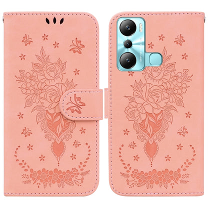 Butterfly Rose Embossed Leather Phone Case, For Infinix Hot 20, For Infinix Hot 20 5G, For Infinix Hot 20i, For Infinix Hot 20s, For Realme Q3S / Q3T / 9 SE / 9 5G Speed, For Tecno Pova 4, For Tecno Pova Neo 2, For Xiaomi Redmi 11 Prime 4G