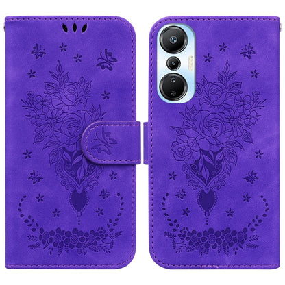Butterfly Rose Embossed Leather Phone Case, For Infinix Hot 20, For Infinix Hot 20 5G, For Infinix Hot 20i, For Infinix Hot 20s, For Realme Q3S / Q3T / 9 SE / 9 5G Speed, For Tecno Pova 4, For Tecno Pova Neo 2, For Xiaomi Redmi 11 Prime 4G