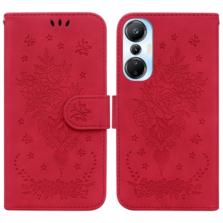 Butterfly Rose Embossed Leather Phone Case, For Infinix Hot 20, For Infinix Hot 20 5G, For Infinix Hot 20i, For Infinix Hot 20s, For Realme Q3S / Q3T / 9 SE / 9 5G Speed, For Tecno Pova 4, For Tecno Pova Neo 2, For Xiaomi Redmi 11 Prime 4G