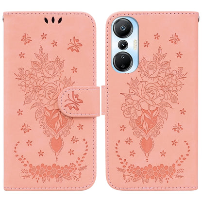 Butterfly Rose Embossed Leather Phone Case, For Infinix Hot 20, For Infinix Hot 20 5G, For Infinix Hot 20i, For Infinix Hot 20s, For Realme Q3S / Q3T / 9 SE / 9 5G Speed, For Tecno Pova 4, For Tecno Pova Neo 2, For Xiaomi Redmi 11 Prime 4G