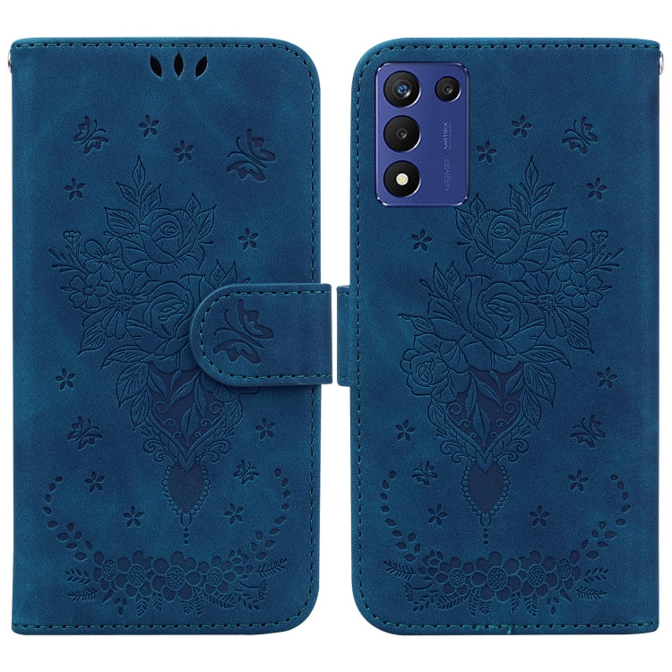 Butterfly Rose Embossed Leather Phone Case, For Infinix Hot 20, For Infinix Hot 20 5G, For Infinix Hot 20i, For Infinix Hot 20s, For Realme Q3S / Q3T / 9 SE / 9 5G Speed, For Tecno Pova 4, For Tecno Pova Neo 2, For Xiaomi Redmi 11 Prime 4G