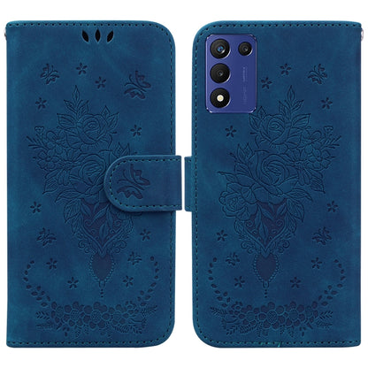 Butterfly Rose Embossed Leather Phone Case, For Infinix Hot 20, For Infinix Hot 20 5G, For Infinix Hot 20i, For Infinix Hot 20s, For Realme Q3S / Q3T / 9 SE / 9 5G Speed, For Tecno Pova 4, For Tecno Pova Neo 2, For Xiaomi Redmi 11 Prime 4G
