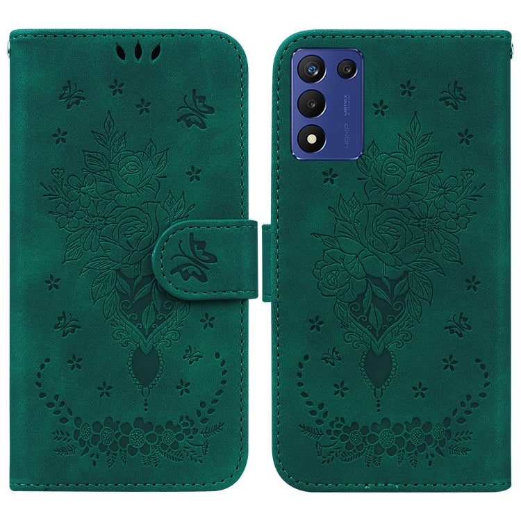 Butterfly Rose Embossed Leather Phone Case, For Infinix Hot 20, For Infinix Hot 20 5G, For Infinix Hot 20i, For Infinix Hot 20s, For Realme Q3S / Q3T / 9 SE / 9 5G Speed, For Tecno Pova 4, For Tecno Pova Neo 2, For Xiaomi Redmi 11 Prime 4G