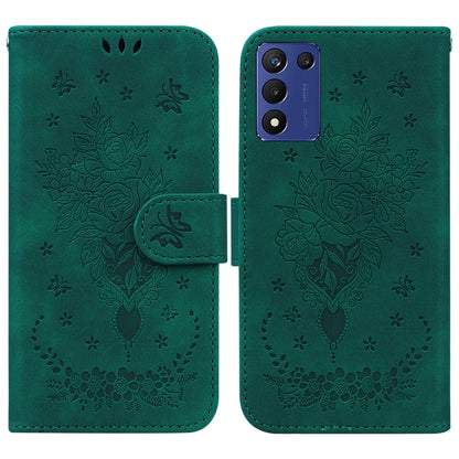 Butterfly Rose Embossed Leather Phone Case, For Infinix Hot 20, For Infinix Hot 20 5G, For Infinix Hot 20i, For Infinix Hot 20s, For Realme Q3S / Q3T / 9 SE / 9 5G Speed, For Tecno Pova 4, For Tecno Pova Neo 2, For Xiaomi Redmi 11 Prime 4G