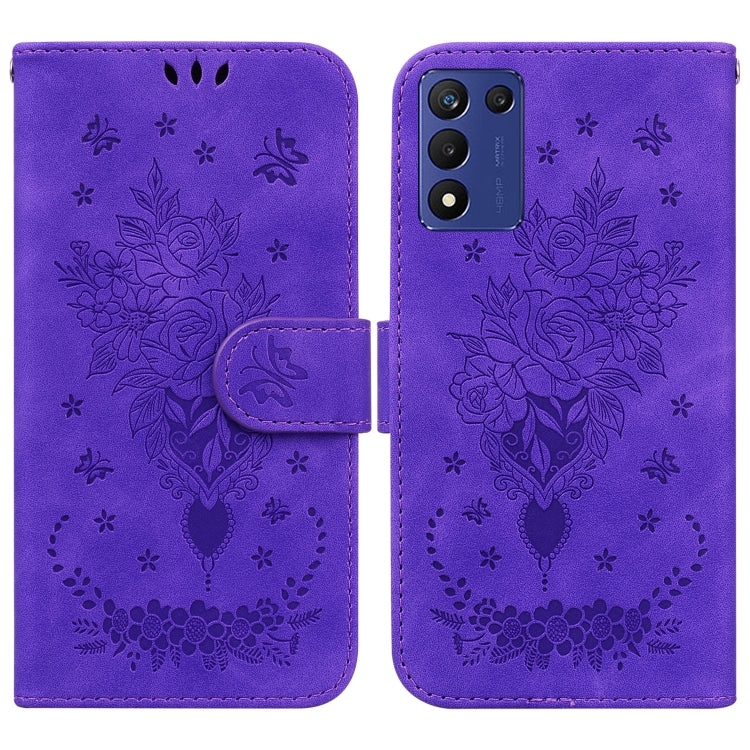 Butterfly Rose Embossed Leather Phone Case, For Infinix Hot 20, For Infinix Hot 20 5G, For Infinix Hot 20i, For Infinix Hot 20s, For Realme Q3S / Q3T / 9 SE / 9 5G Speed, For Tecno Pova 4, For Tecno Pova Neo 2, For Xiaomi Redmi 11 Prime 4G