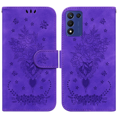 Butterfly Rose Embossed Leather Phone Case, For Infinix Hot 20, For Infinix Hot 20 5G, For Infinix Hot 20i, For Infinix Hot 20s, For Realme Q3S / Q3T / 9 SE / 9 5G Speed, For Tecno Pova 4, For Tecno Pova Neo 2, For Xiaomi Redmi 11 Prime 4G