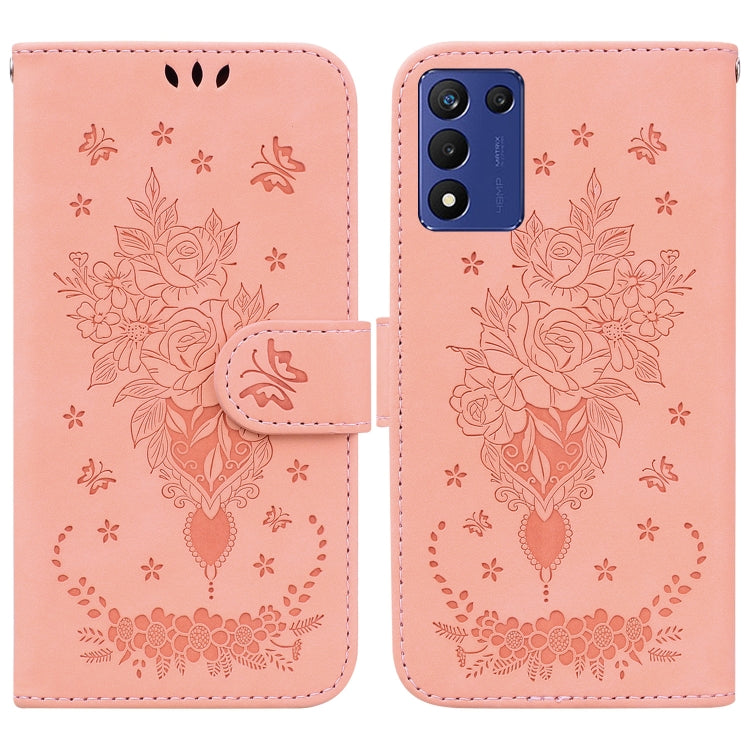 Butterfly Rose Embossed Leather Phone Case, For Infinix Hot 20, For Infinix Hot 20 5G, For Infinix Hot 20i, For Infinix Hot 20s, For Realme Q3S / Q3T / 9 SE / 9 5G Speed, For Tecno Pova 4, For Tecno Pova Neo 2, For Xiaomi Redmi 11 Prime 4G