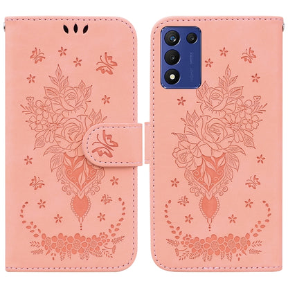 Butterfly Rose Embossed Leather Phone Case, For Infinix Hot 20, For Infinix Hot 20 5G, For Infinix Hot 20i, For Infinix Hot 20s, For Realme Q3S / Q3T / 9 SE / 9 5G Speed, For Tecno Pova 4, For Tecno Pova Neo 2, For Xiaomi Redmi 11 Prime 4G