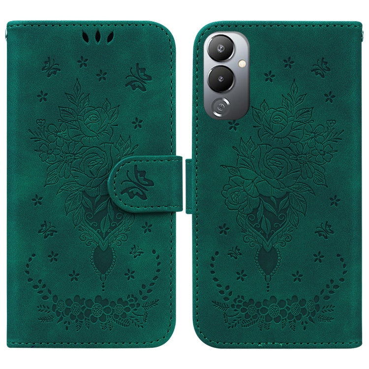 Butterfly Rose Embossed Leather Phone Case, For Infinix Hot 20, For Infinix Hot 20 5G, For Infinix Hot 20i, For Infinix Hot 20s, For Realme Q3S / Q3T / 9 SE / 9 5G Speed, For Tecno Pova 4, For Tecno Pova Neo 2, For Xiaomi Redmi 11 Prime 4G