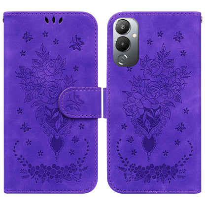 Butterfly Rose Embossed Leather Phone Case, For Infinix Hot 20, For Infinix Hot 20 5G, For Infinix Hot 20i, For Infinix Hot 20s, For Realme Q3S / Q3T / 9 SE / 9 5G Speed, For Tecno Pova 4, For Tecno Pova Neo 2, For Xiaomi Redmi 11 Prime 4G