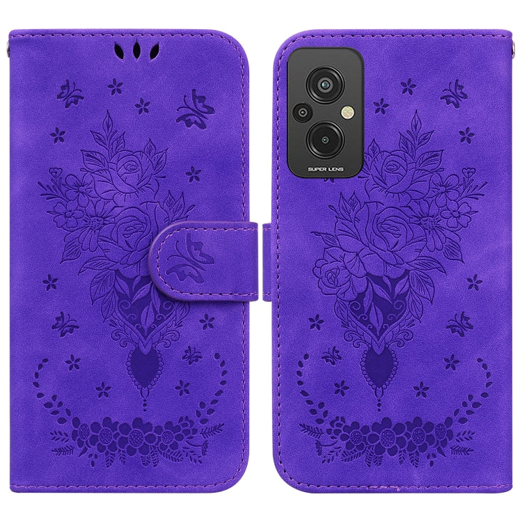 Butterfly Rose Embossed Leather Phone Case, For Infinix Hot 20, For Infinix Hot 20 5G, For Infinix Hot 20i, For Infinix Hot 20s, For Realme Q3S / Q3T / 9 SE / 9 5G Speed, For Tecno Pova 4, For Tecno Pova Neo 2, For Xiaomi Redmi 11 Prime 4G