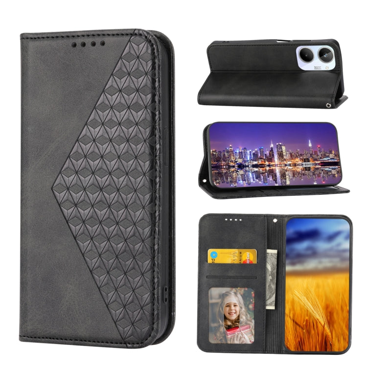 Cubic Grid Calf Texture Magnetic Leather Phone Case, For Samsung Galaxy A54 5G, For Samsung Galaxy A04e, For Xiaomi 13, For Xiaomi 13 Pro, For Xiaomi Poco C40, For Realme 10 4G