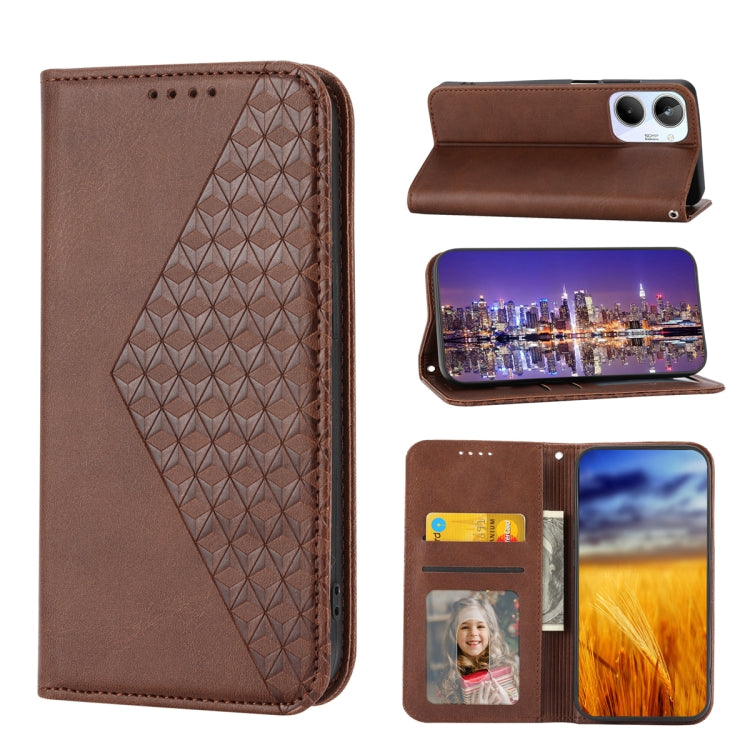 Cubic Grid Calf Texture Magnetic Leather Phone Case, For Samsung Galaxy A54 5G, For Samsung Galaxy A04e, For Xiaomi 13, For Xiaomi 13 Pro, For Xiaomi Poco C40, For Realme 10 4G