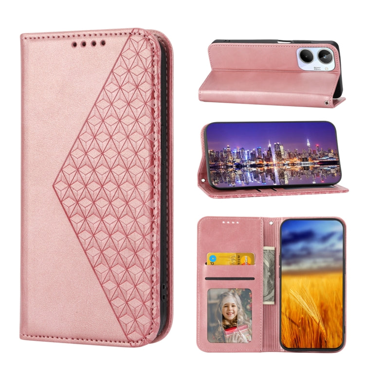 Cubic Grid Calf Texture Magnetic Leather Phone Case, For Samsung Galaxy A54 5G, For Samsung Galaxy A04e, For Xiaomi 13, For Xiaomi 13 Pro, For Xiaomi Poco C40, For Realme 10 4G