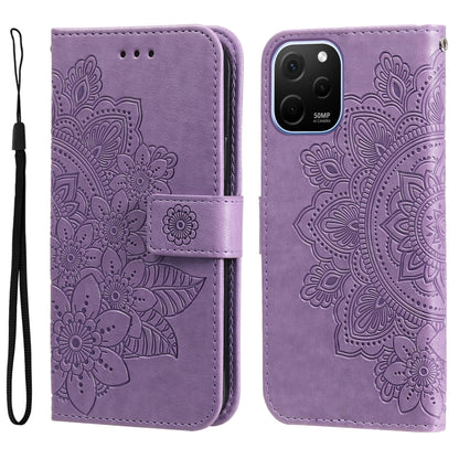 7-petal Flowers Embossing Leather Phone Case, For Huawei nova Y61, For Realme 10 4G Global, For Realme 10 Pro 5G, For Realme 10 Pro+ 5G, For Samsung Galaxy A04e, For Samsung Galaxy A34 5G