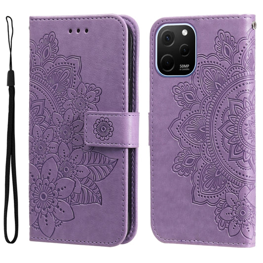 7-petal Flowers Embossing Leather Phone Case, For Huawei nova Y61, For Realme 10 4G Global, For Realme 10 Pro 5G, For Realme 10 Pro+ 5G, For Samsung Galaxy A04e, For Samsung Galaxy A34 5G