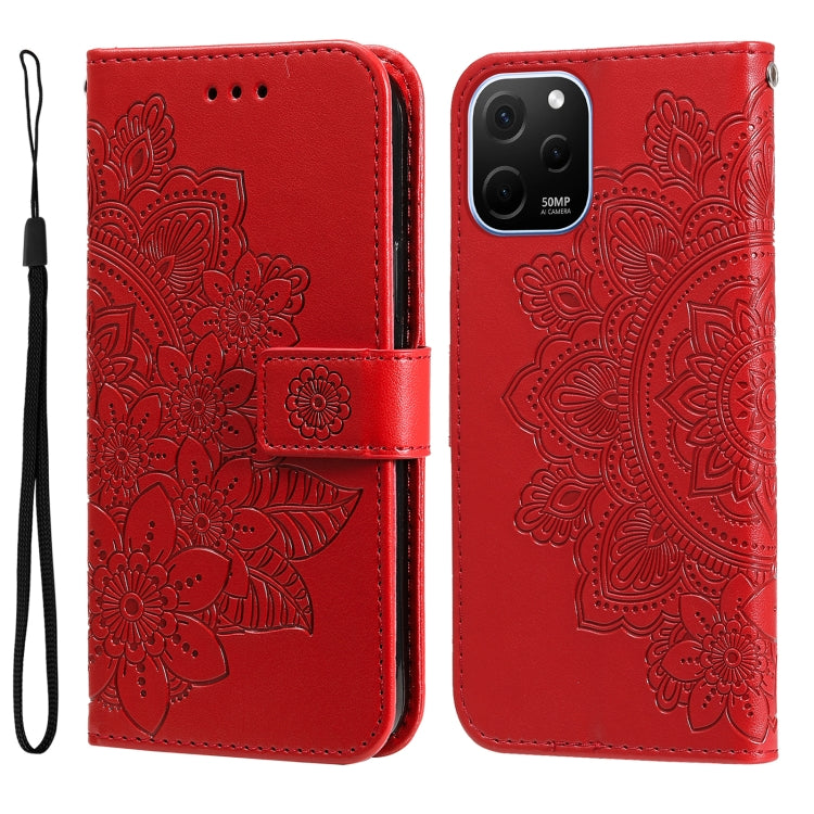 7-petal Flowers Embossing Leather Phone Case, For Huawei nova Y61, For Realme 10 4G Global, For Realme 10 Pro 5G, For Realme 10 Pro+ 5G, For Samsung Galaxy A04e, For Samsung Galaxy A34 5G