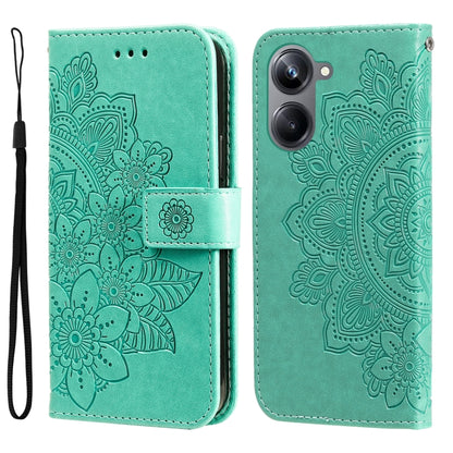 7-petal Flowers Embossing Leather Phone Case, For Huawei nova Y61, For Realme 10 4G Global, For Realme 10 Pro 5G, For Realme 10 Pro+ 5G, For Samsung Galaxy A04e, For Samsung Galaxy A34 5G