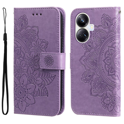 7-petal Flowers Embossing Leather Phone Case, For Huawei nova Y61, For Realme 10 4G Global, For Realme 10 Pro 5G, For Realme 10 Pro+ 5G, For Samsung Galaxy A04e, For Samsung Galaxy A34 5G
