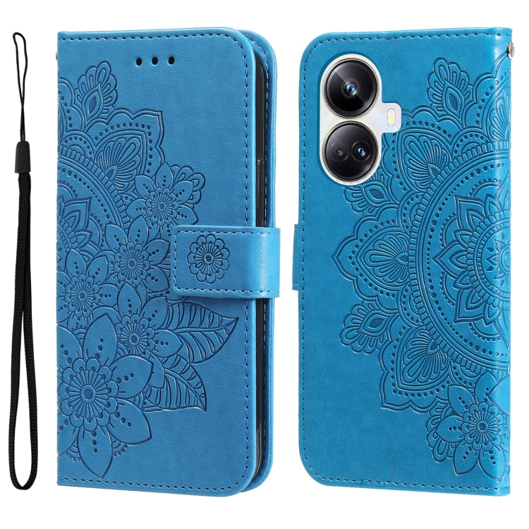 7-petal Flowers Embossing Leather Phone Case, For Huawei nova Y61, For Realme 10 4G Global, For Realme 10 Pro 5G, For Realme 10 Pro+ 5G, For Samsung Galaxy A04e, For Samsung Galaxy A34 5G