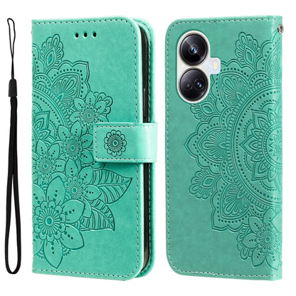 7-petal Flowers Embossing Leather Phone Case, For Huawei nova Y61, For Realme 10 4G Global, For Realme 10 Pro 5G, For Realme 10 Pro+ 5G, For Samsung Galaxy A04e, For Samsung Galaxy A34 5G
