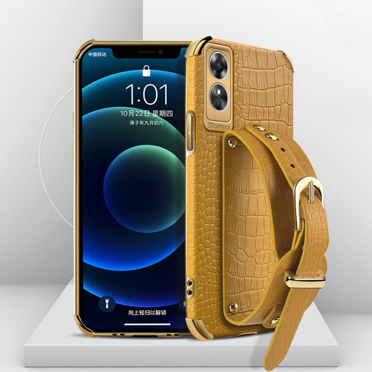 Electroplated TPU Crocodile Pattern Leather Case with Wrist Strap, For OPPO A17, For Realme C21Y, For Realme C33, For OPPO Reno8 Pro+, For Xiaomi Redmi Note 12 China, For Xiaomi Redmi Note 12 Pro+ China, For Samsung Galaxy S23 5G                       ...